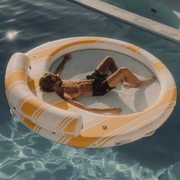 Yellow and White Stripe Floating Dock with Water Hammock